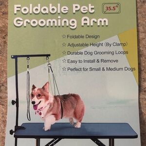 Dog Grooming Arm with Clamp, Loop Noose and No Sit Haunch Holder for Small & Med